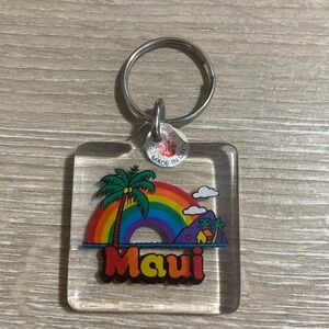 Vintage Maui Keychain Acrylic Rainbow Palm Tree Retro 1.5”